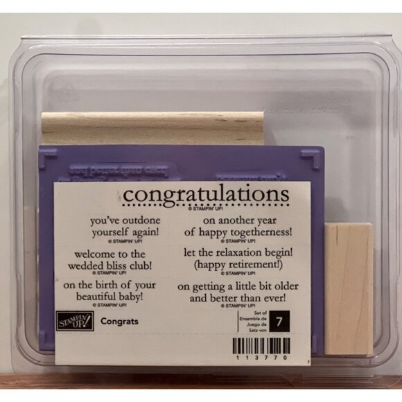 Stampin Up! Congrats 113770 Rubber Stamp Set With Wooden Blocks For Crafting - Picture 1 of 2